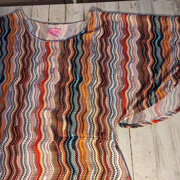 She's Cool Wiggle Print Dress 70s Style Size Medium Above Knee Gathered Waist. - Picture 4 of 12